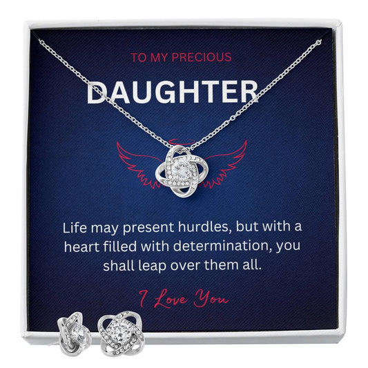Love Knot Earring & Necklace Set - To My Precious Daughter