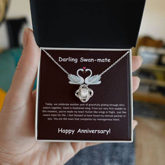 Love-knot Zircon Necklace + Darling Swan-mate Anniversary Card