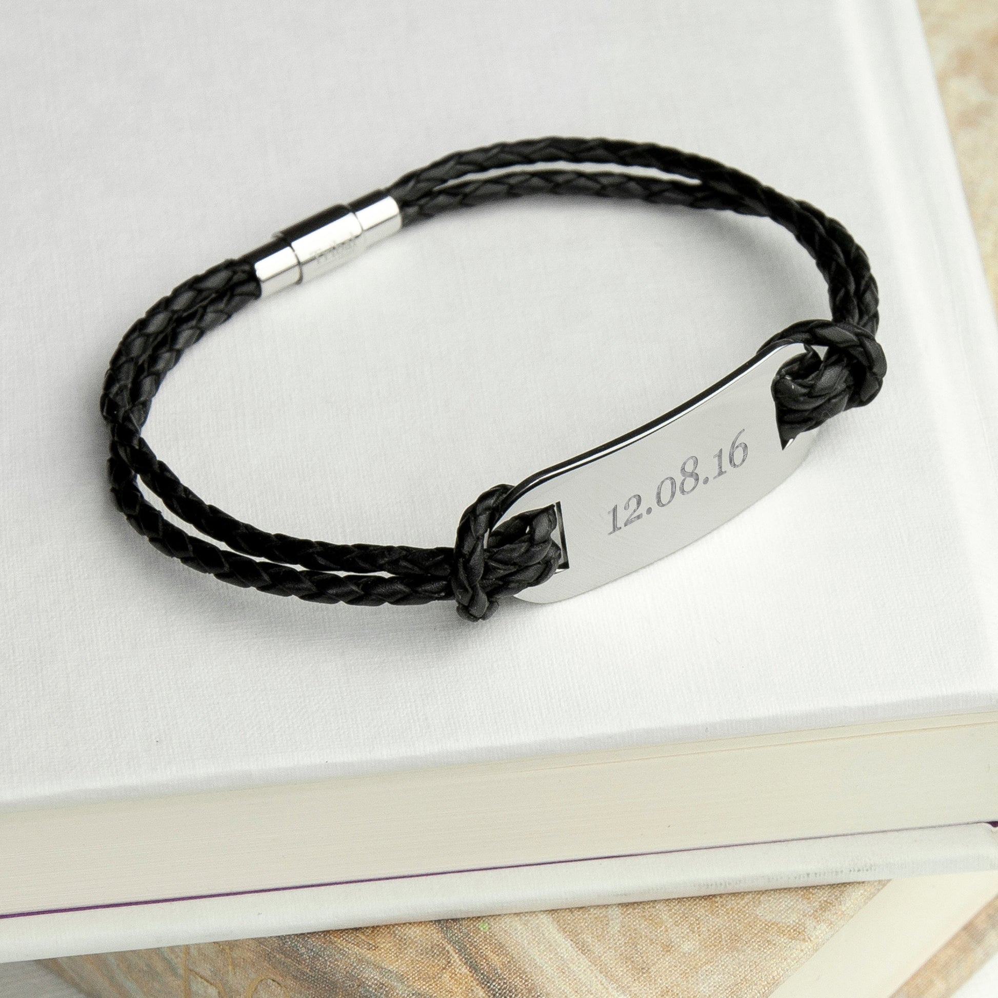 Personalized Men's Bracelets - Personalized Men's Statement Leather Bracelet in Black 