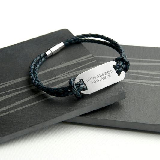 Personalized Men's Statement Leather Bracelet In Navy