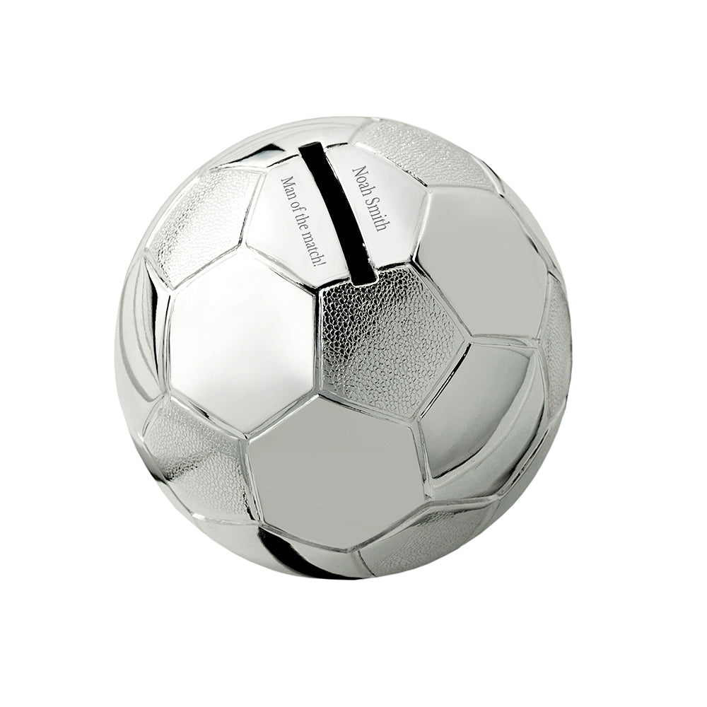 Personalized Money Boxes - Personalized Silver Plated Football Piggy Bank 