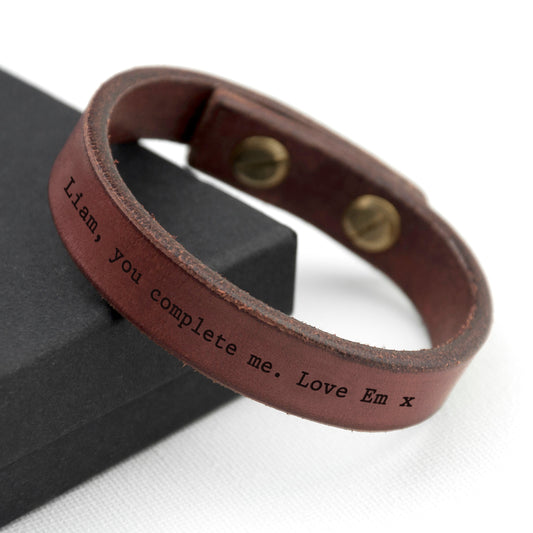 Personalized Men's Brown Leather Bracelet