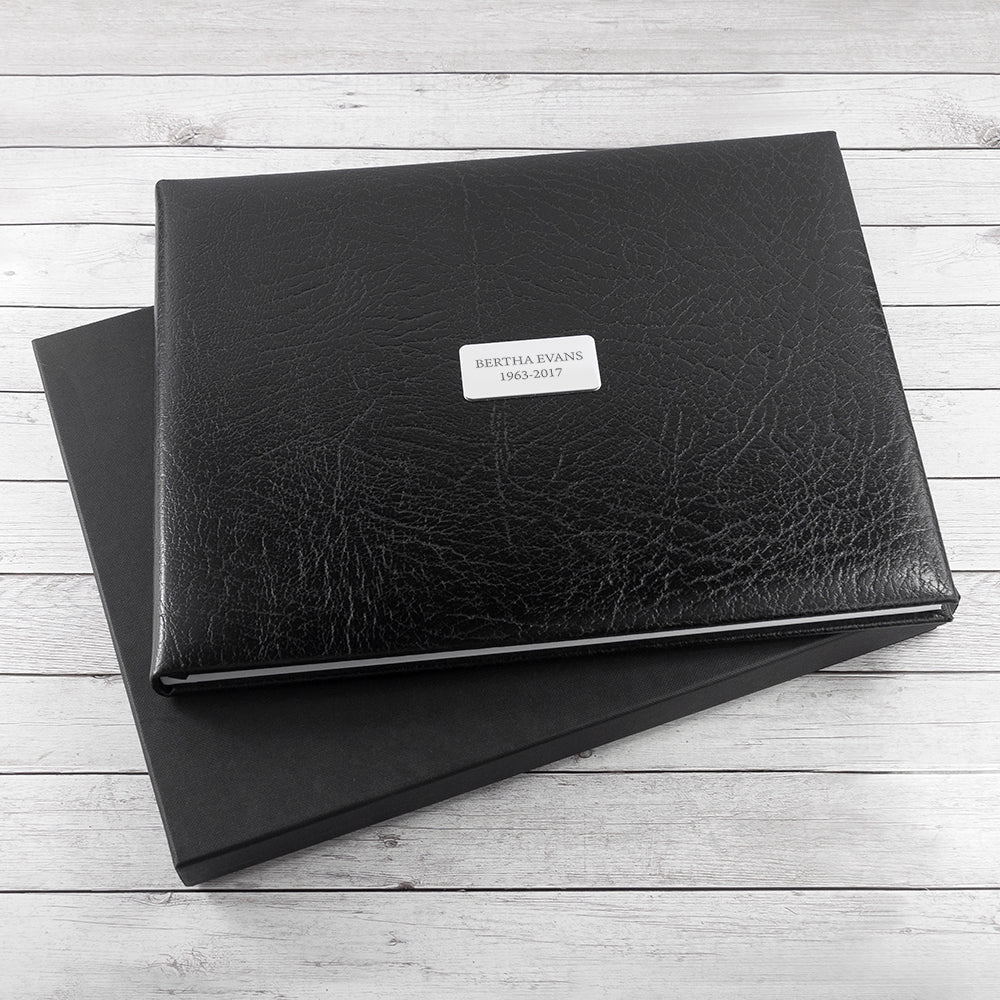 Personalized Memorium Books - Personalized Black Leather Memoriam Book 