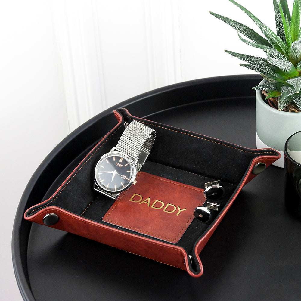 Personalized Tidy Trays - Personalized Dad's Luxury Brown Valet Tray 