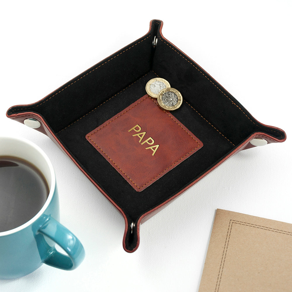 Personalized Tidy Trays - Personalized Dad's Luxury Brown Valet Tray 