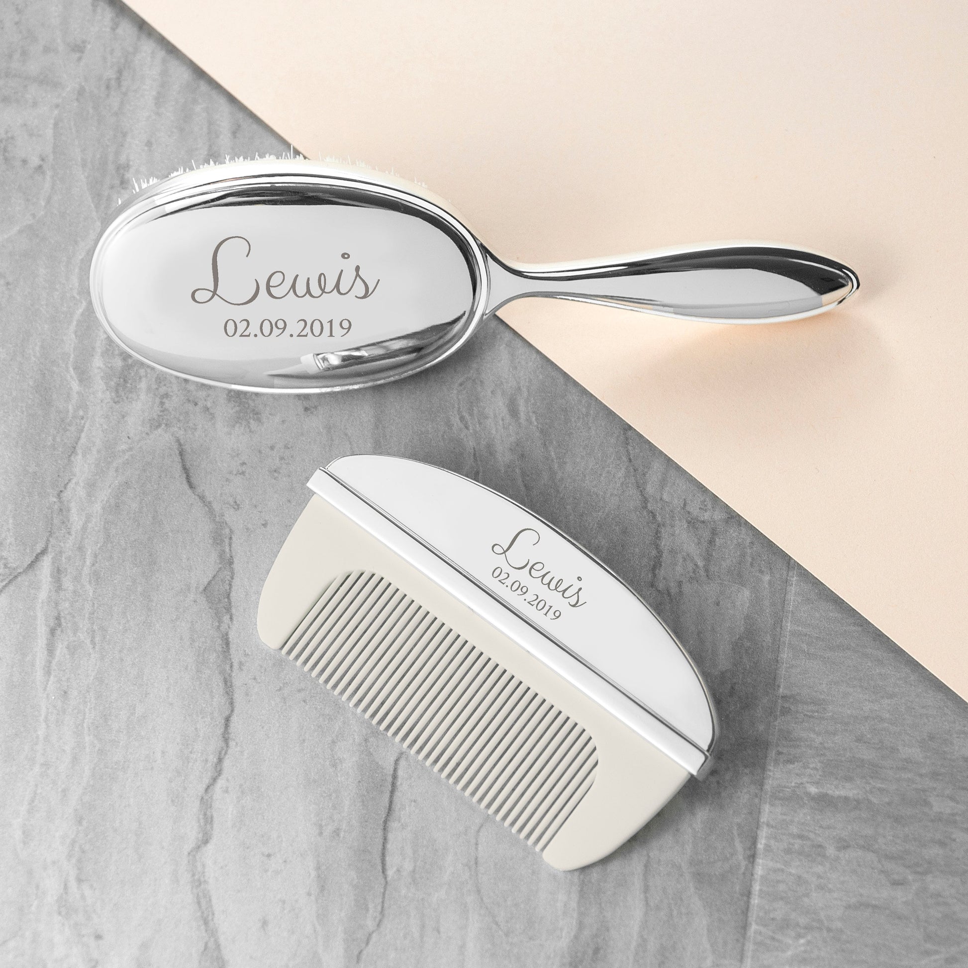 Personalized Classic Silver Plated Baby Brush And Comb Set - GiftsofaKind