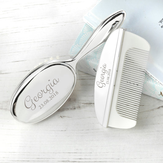 Personalized Classic Silver Plated Baby Brush And Comb Set