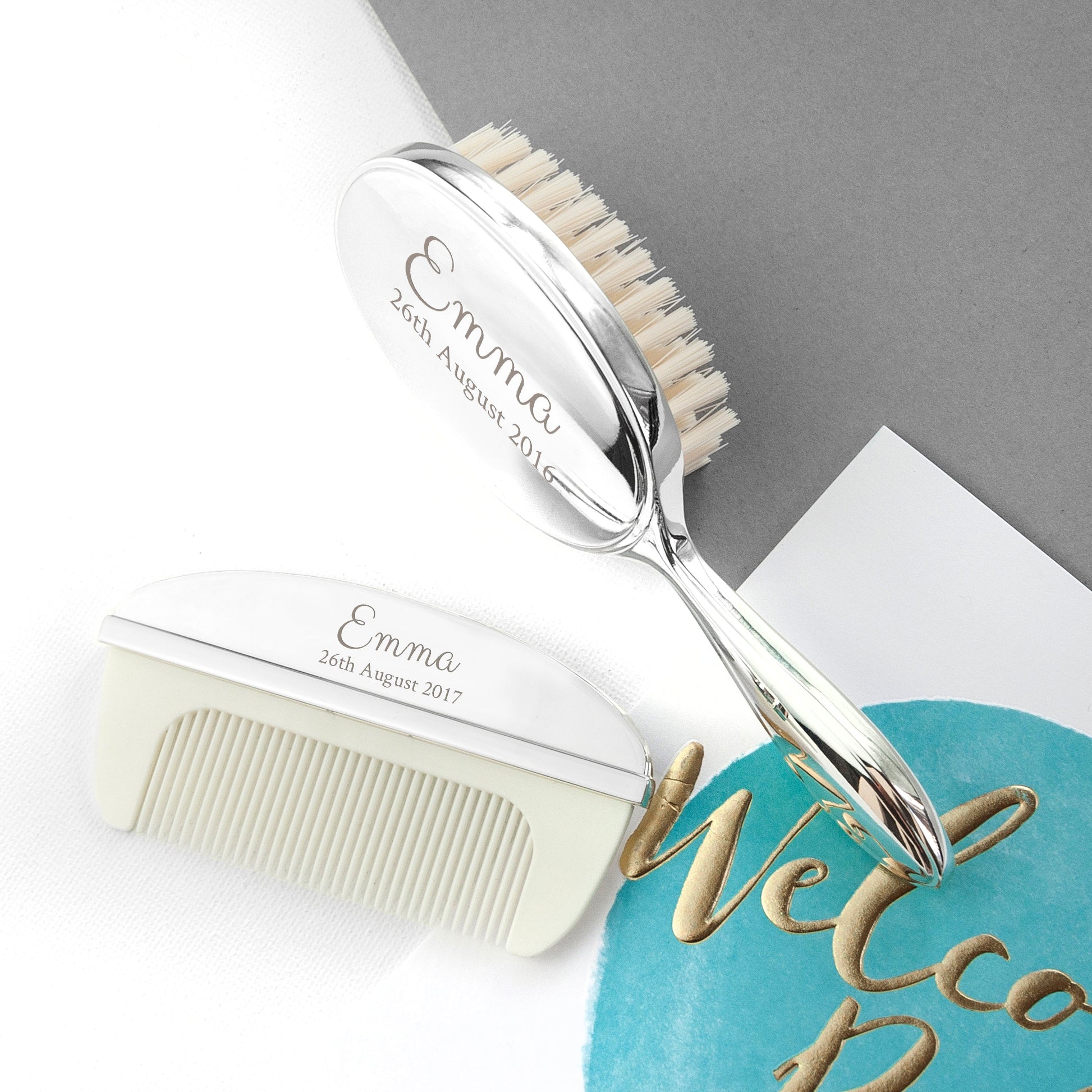 Personalized Classic Silver Plated Baby Brush And Comb Set - GiftsofaKind