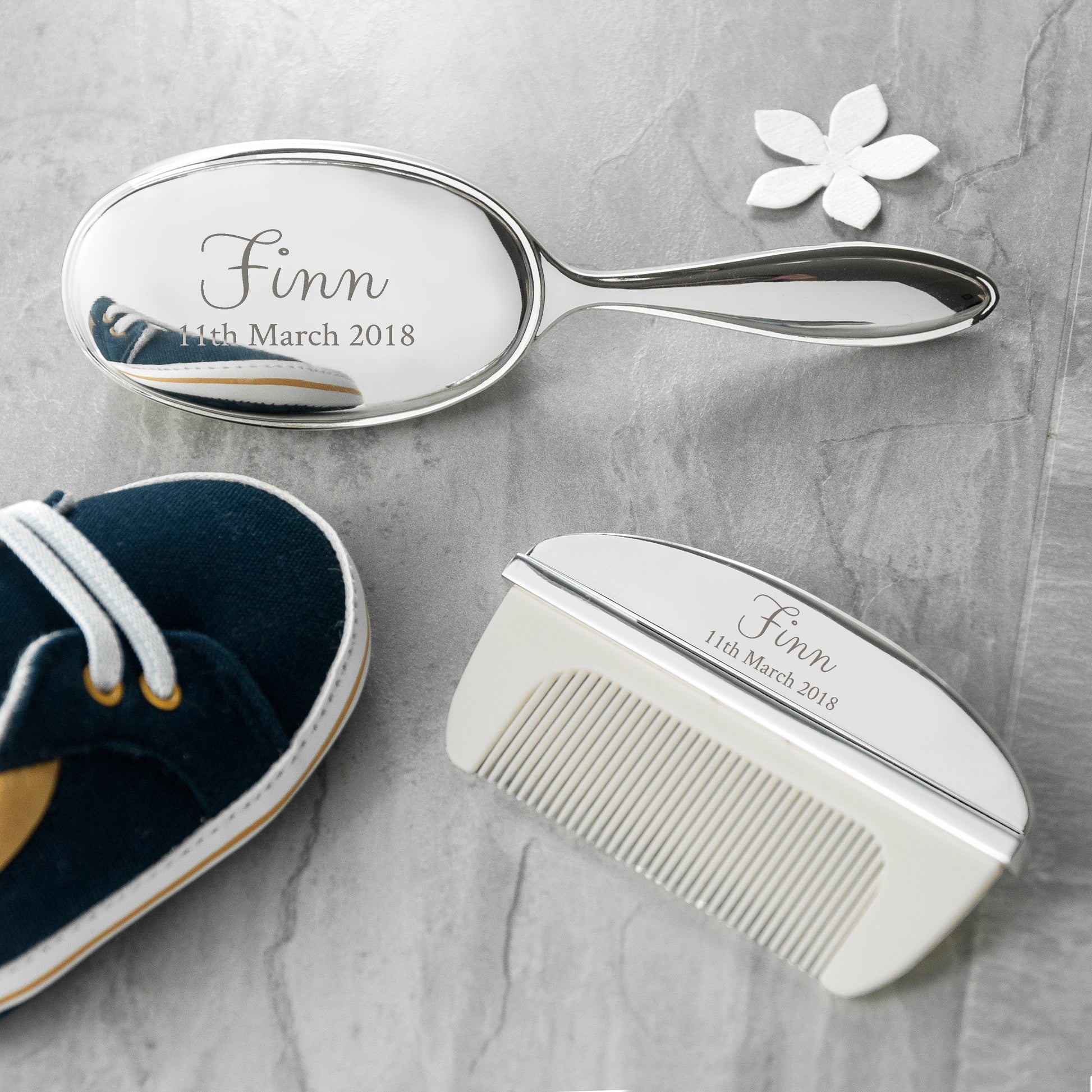 Personalized Classic Silver Plated Baby Brush And Comb Set - GiftsofaKind