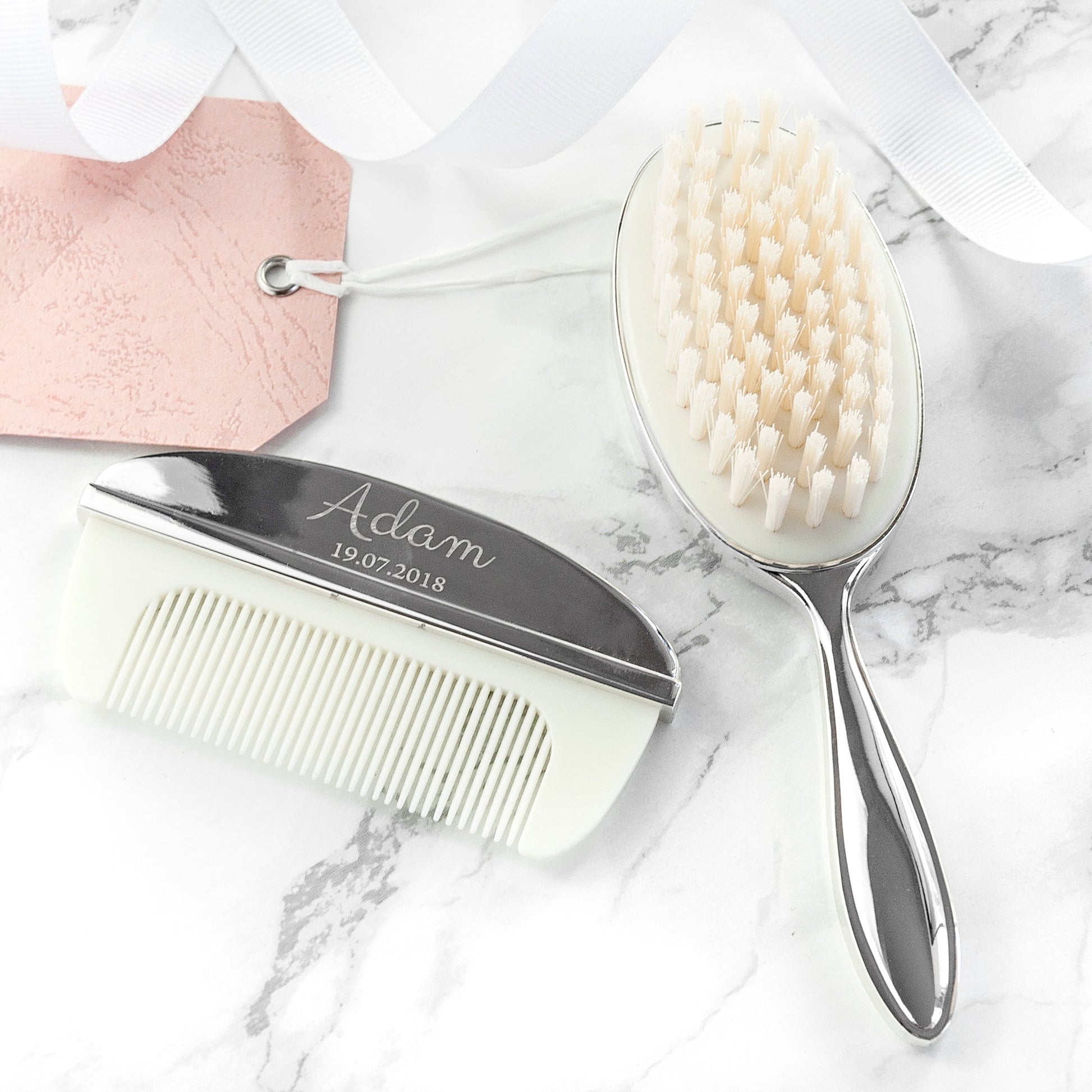 Personalized Classic Silver Plated Baby Brush And Comb Set - GiftsofaKind