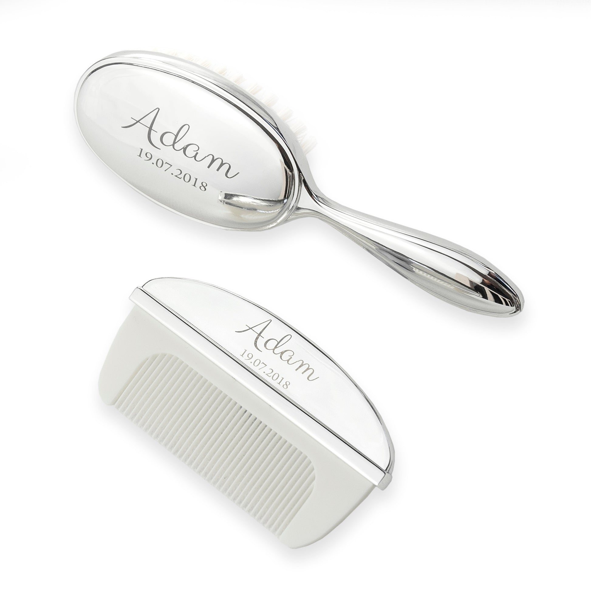 Personalized Classic Silver Plated Baby Brush And Comb Set - GiftsofaKind