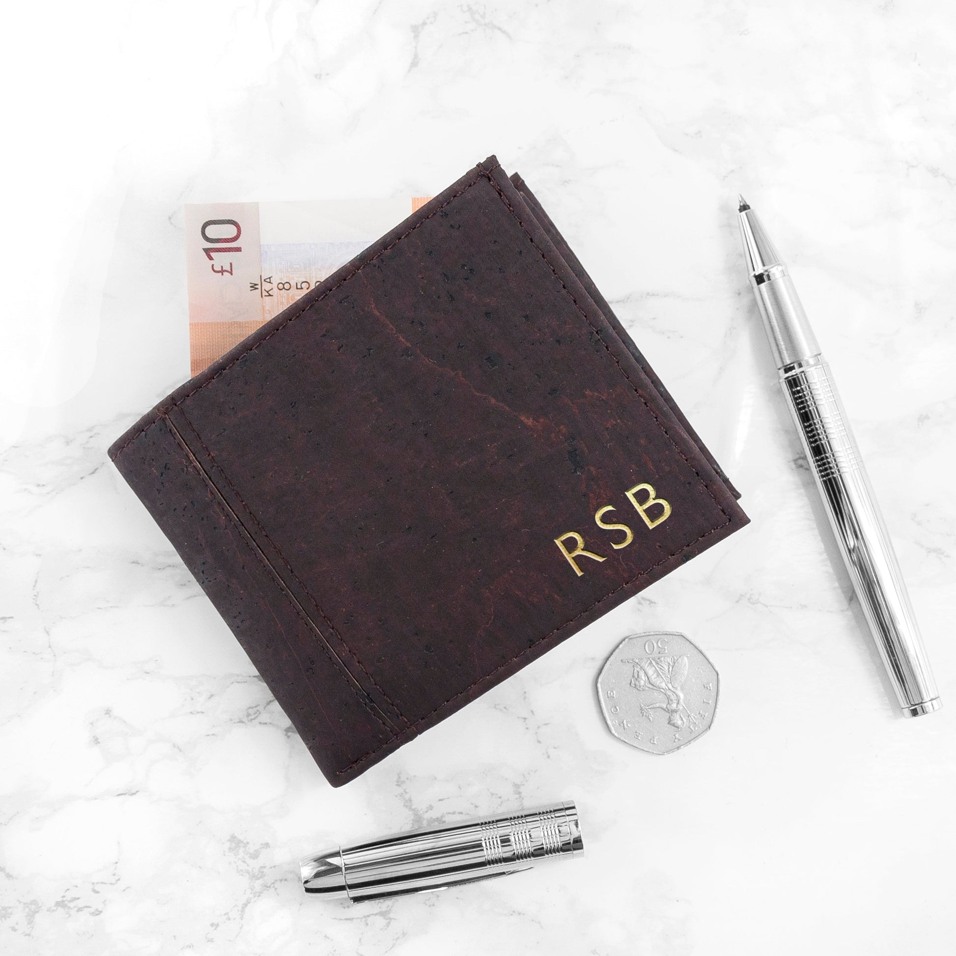 Personalised Dark Brown Vegan Leather Cork Wallet - Lovesakes