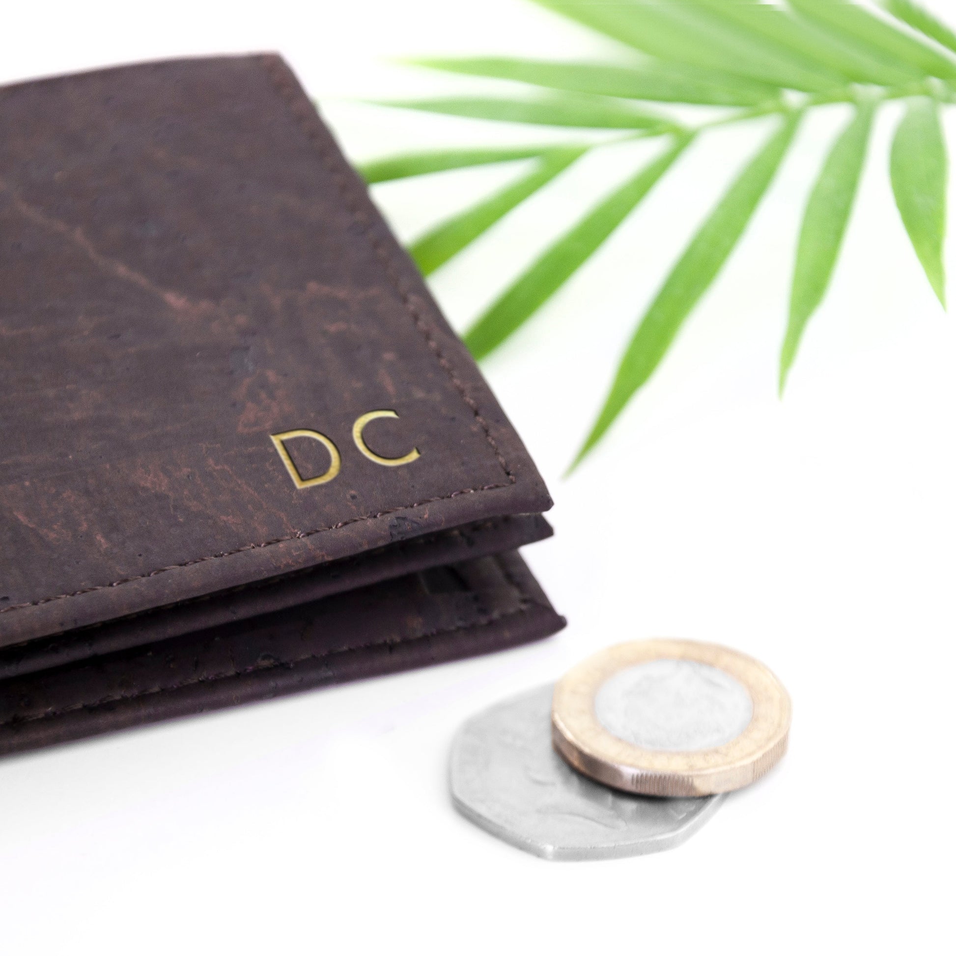 Personalised Dark Brown Vegan Leather Cork Wallet - Lovesakes