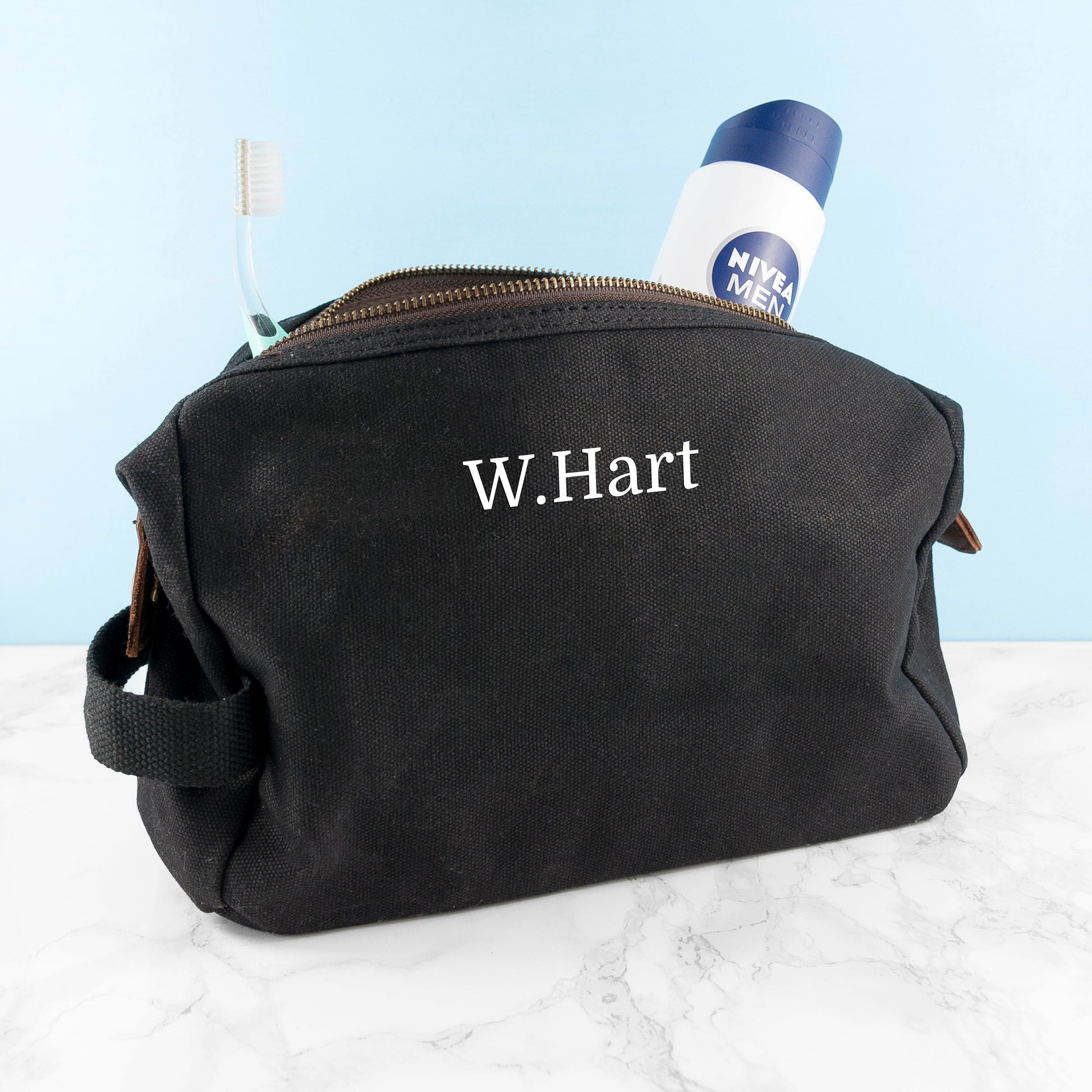 Personalized Men's Washbags - Personalized Men’s Vintage Waxed Canvas Wash Bag 