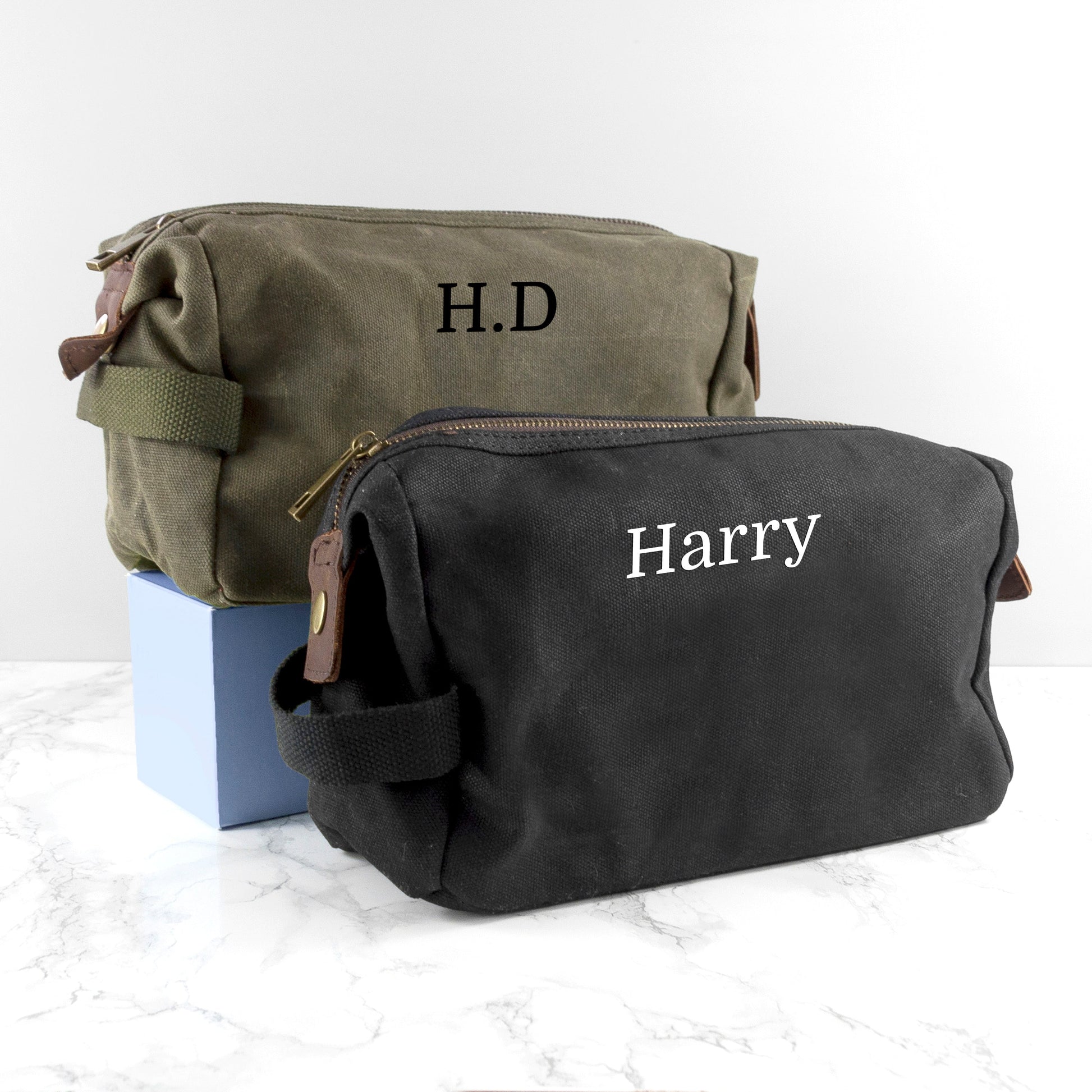 Personalized Men's Washbags - Personalized Men’s Vintage Waxed Canvas Wash Bag 