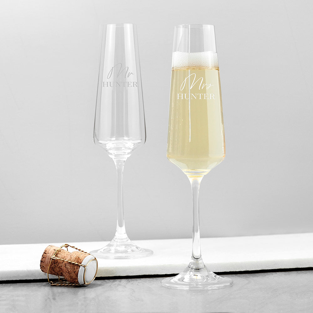 Personalized Barware - Personalized Couples' Champagne Flute Set 