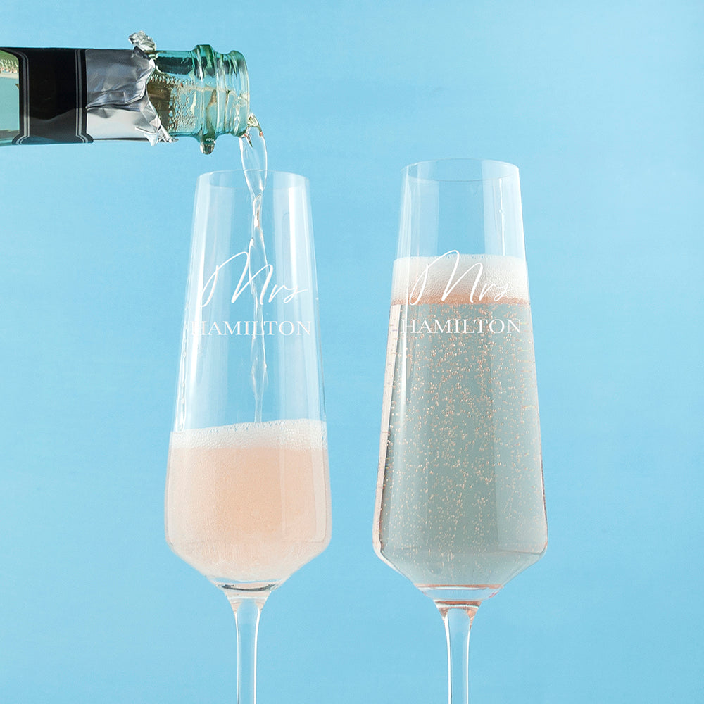 Personalized Barware - Personalized Couples' Champagne Flute Set 