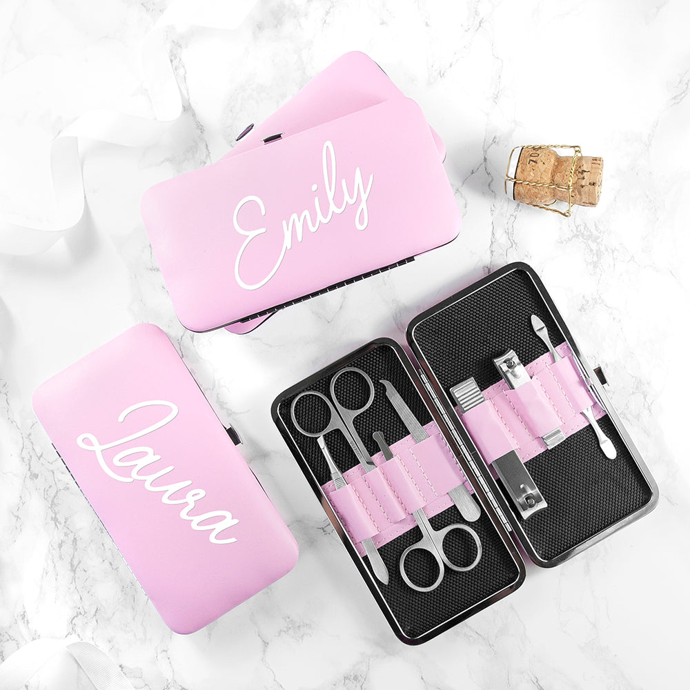 Personalized Grooming Set - Personalized 7 Piece Manicure Set - Pink 