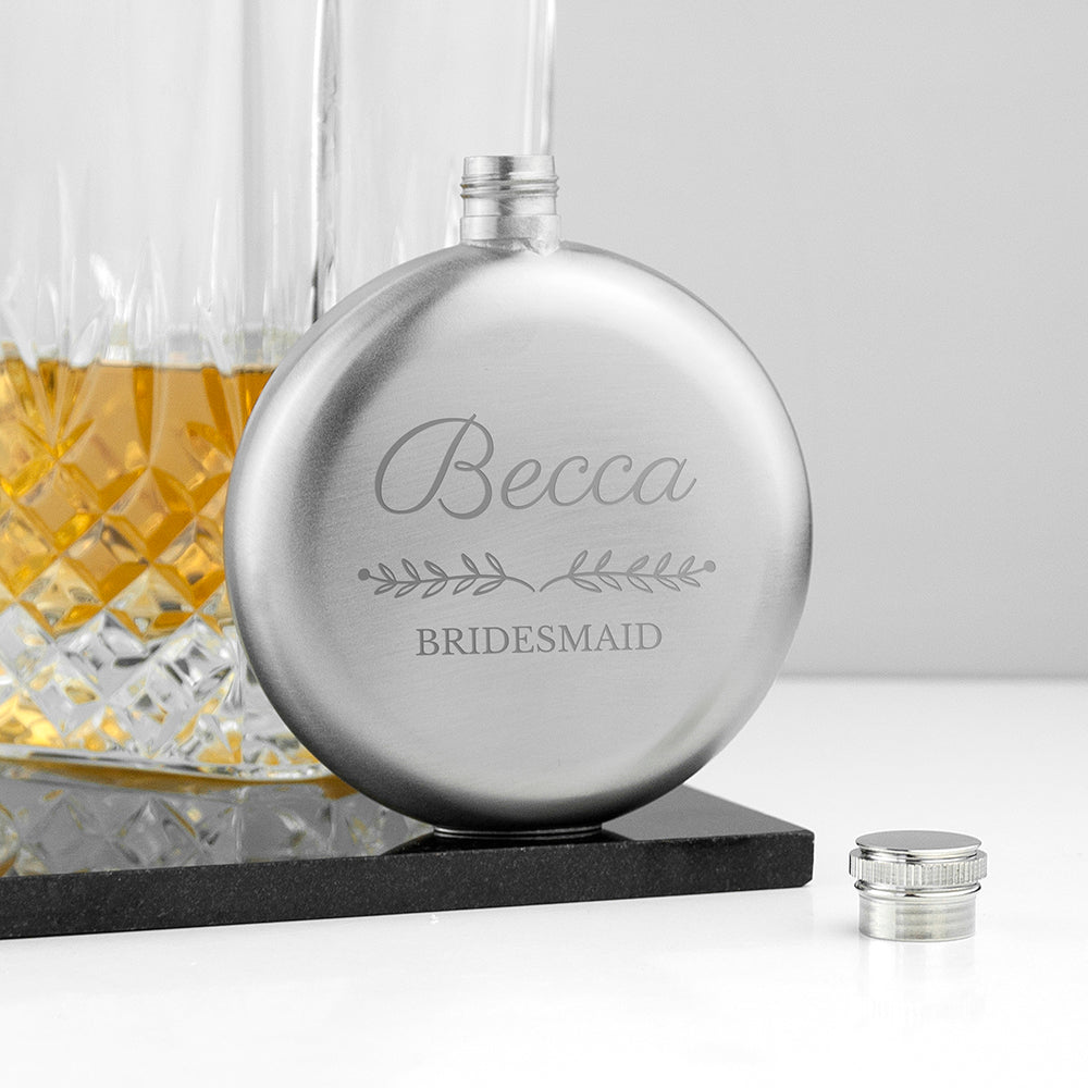 Personalized Hip Flasks - Personalized Bridal Party Round Hip Flask 