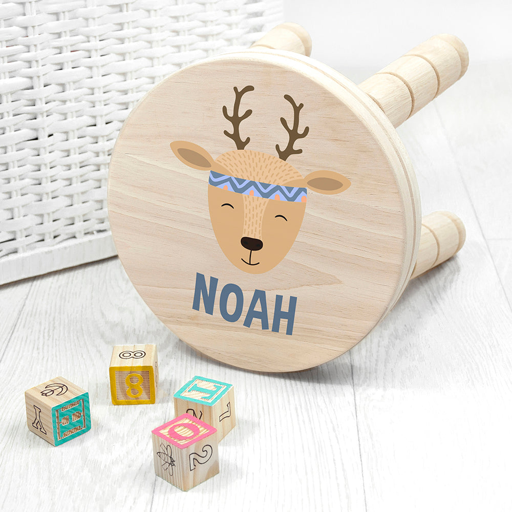 Personalized Kids Stools - Personalized Cute Deer Kids Wooden Stool 