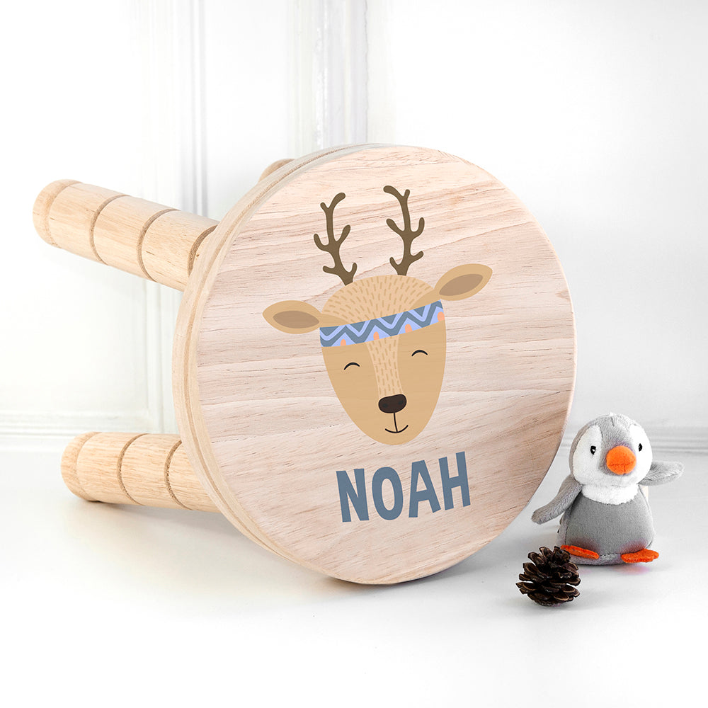 Personalized Kids Stools - Personalized Cute Deer Kids Wooden Stool 