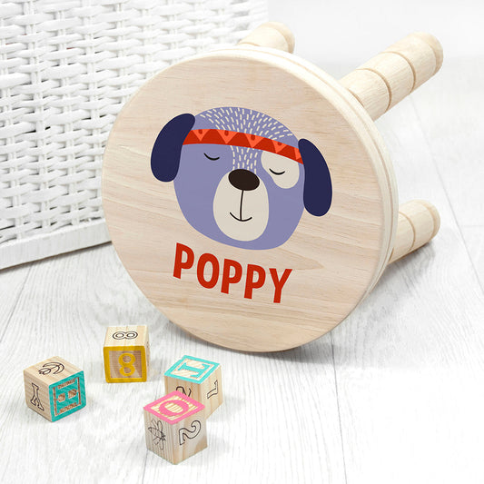 Personalized Cute Puppy Kids Wooden Stool