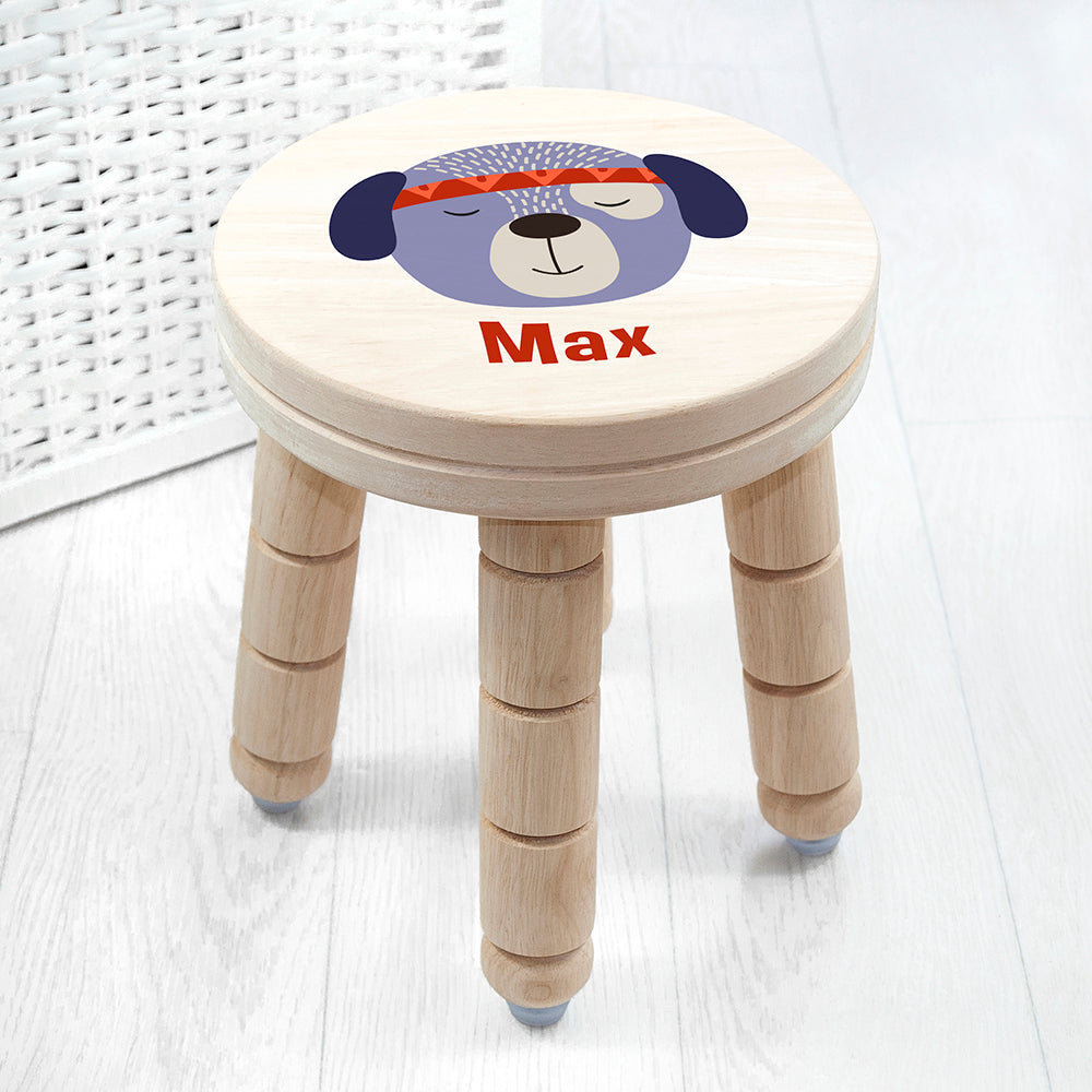 Personalized Kids Stools - Personalized Cute Puppy Kids Wooden Stool 