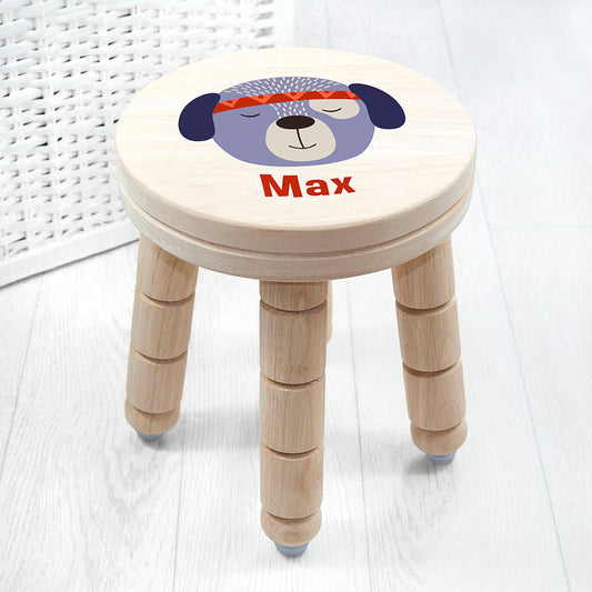 Personalized Cute Puppy Kids Wooden Stool