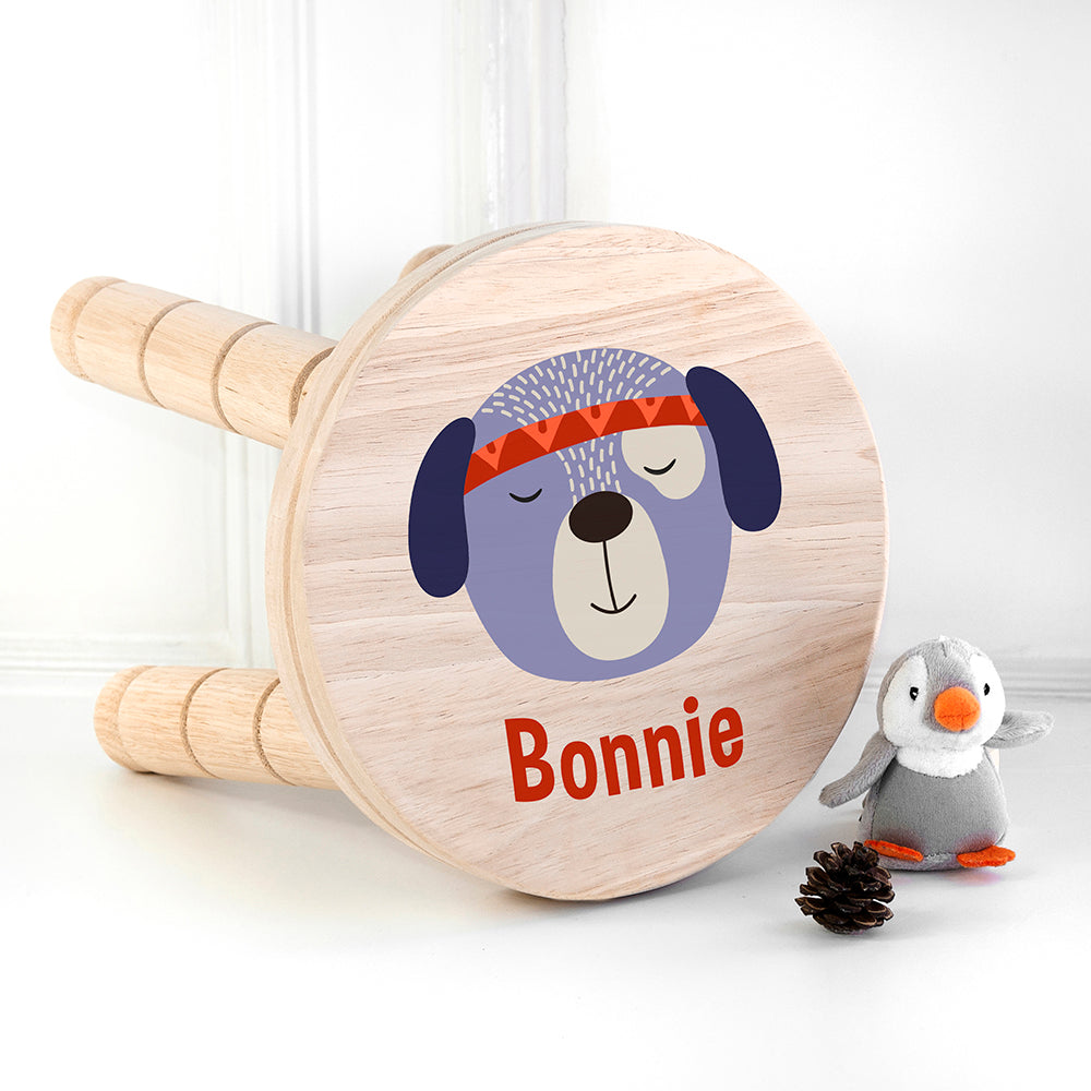 Personalized Kids Stools - Personalized Cute Puppy Kids Wooden Stool 