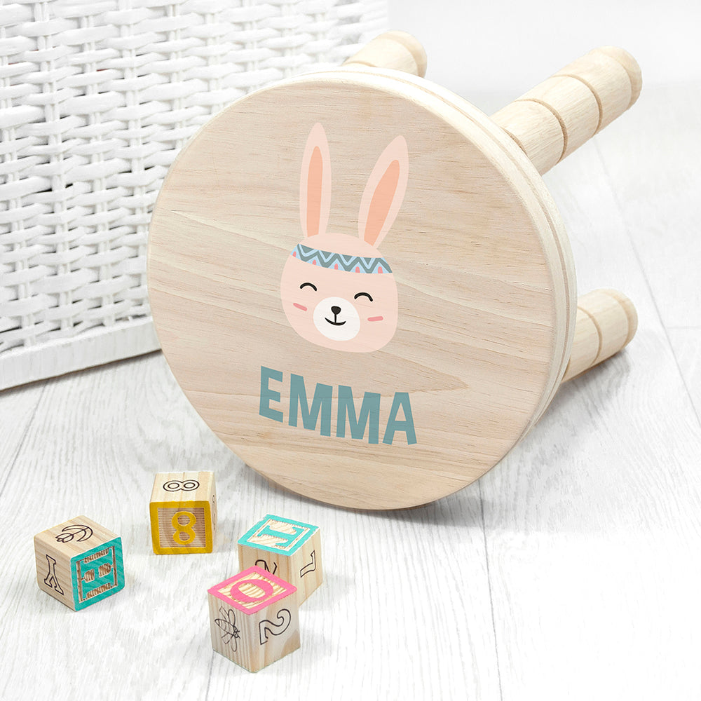 Personalized Kids Stools - Personalized Cute Bunny Kids Wooden Stool 