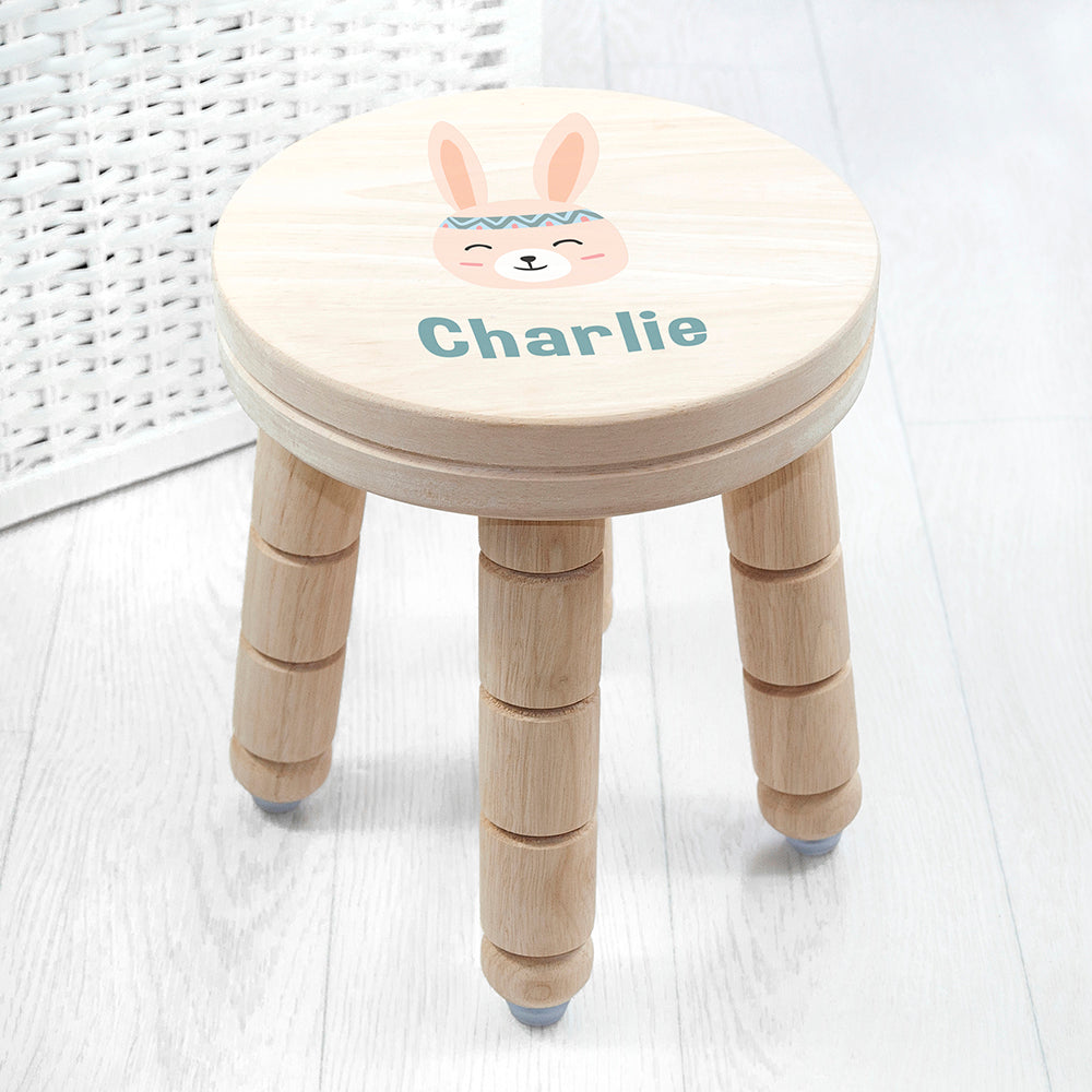 Personalized Kids Stools - Personalized Cute Bunny Kids Wooden Stool 