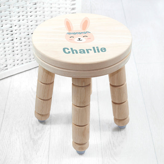 Personalized Cute Bunny Kids Wooden Stool