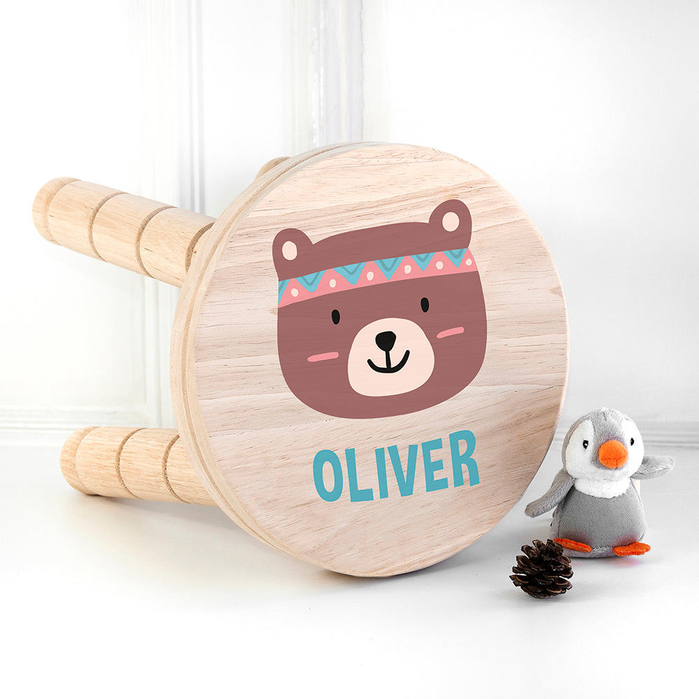 Personalized Kids Stools - Personalized Cute Bear Kids Wooden Stool 
