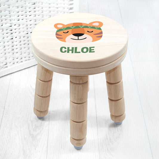 Personalized Cute Tiger Kids Wooden Stool