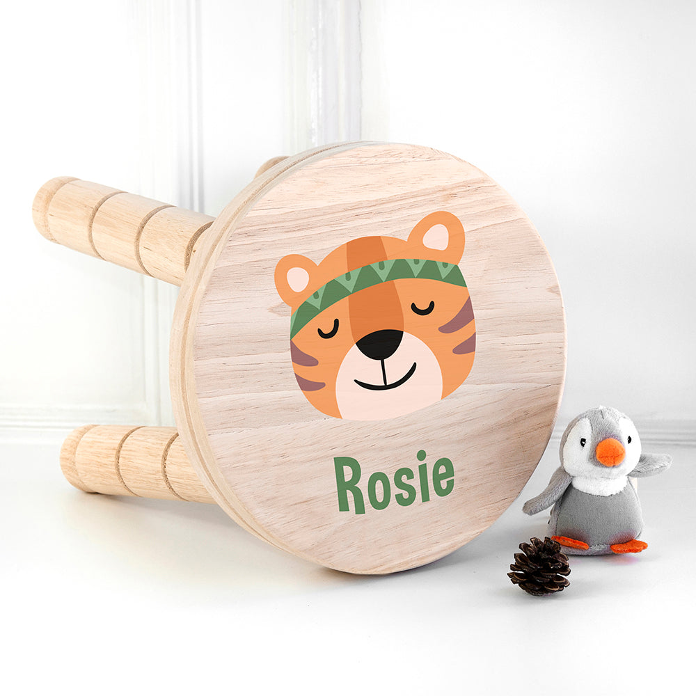 Personalized Kids Stools - Personalized Cute Tiger Kids Wooden Stool 