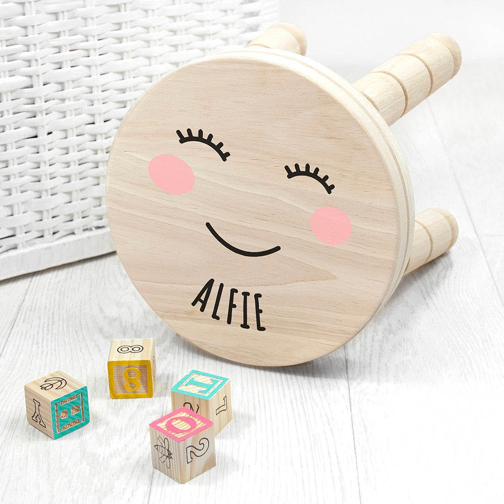 Personalized Kids Stools - Personalized Cute Face Kids Wooden Stool 