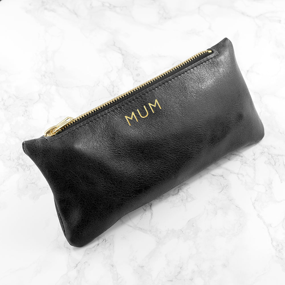 Personalized Leather Clutch Bags - Monogrammed Black Leather Slimline Clutch 