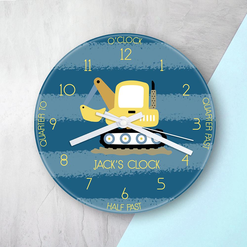 Personalized Clocks - Personalized Kids Digger Glass Clock 