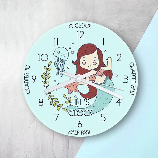 Personalized Kids Mermaid Glass Clock