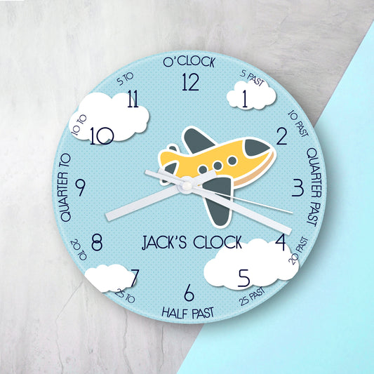 Personalized Kids Aeroplane Glass Clock