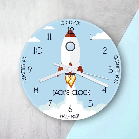 Personalized Kids Rocket Glass Wall Clock