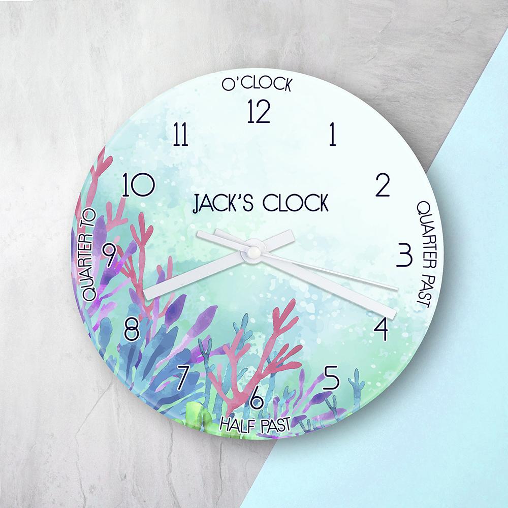 Personalized Clocks - Personalized Kids Under The Sea Glass Wall Clock 