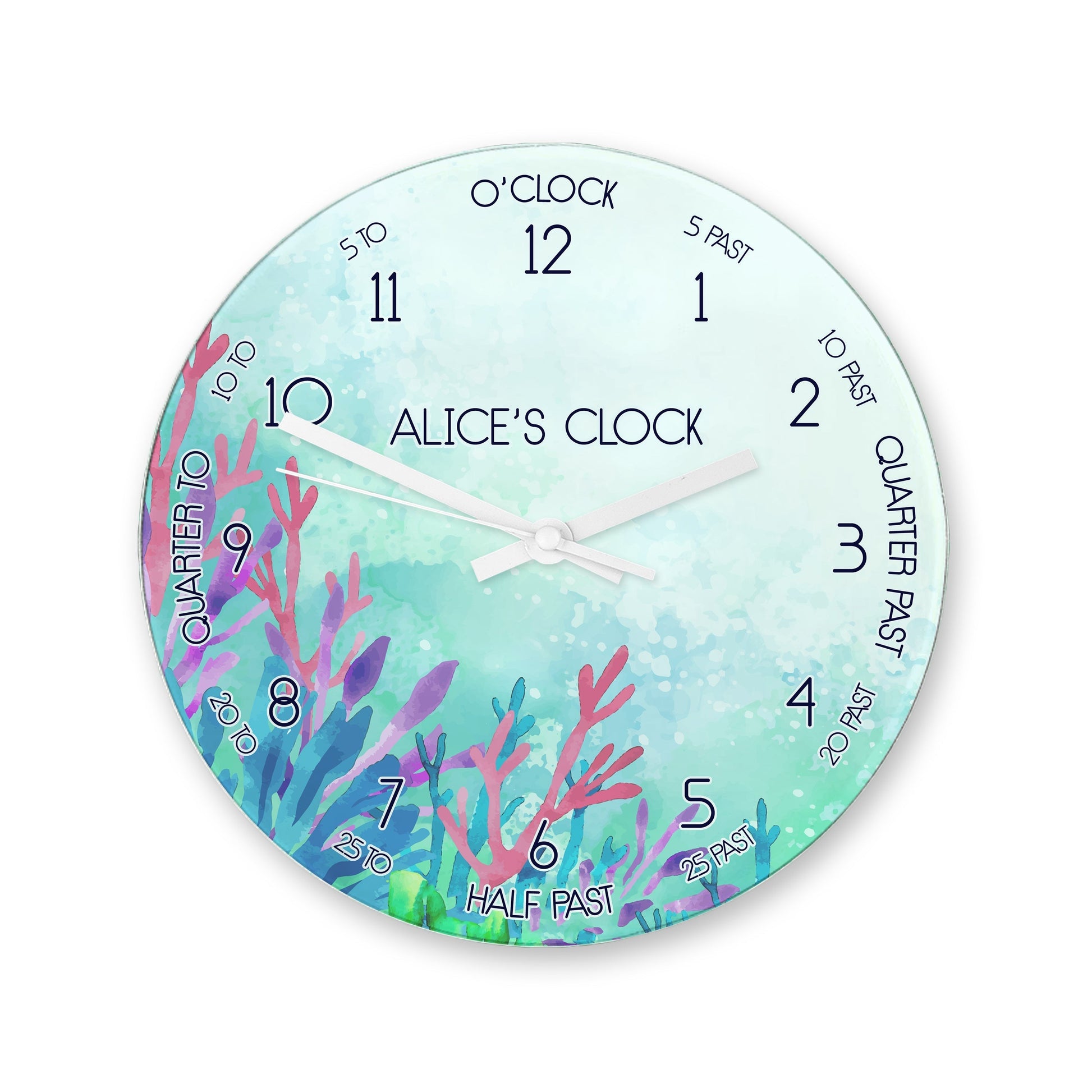 Personalized Clocks - Personalized Kids Under The Sea Glass Wall Clock 