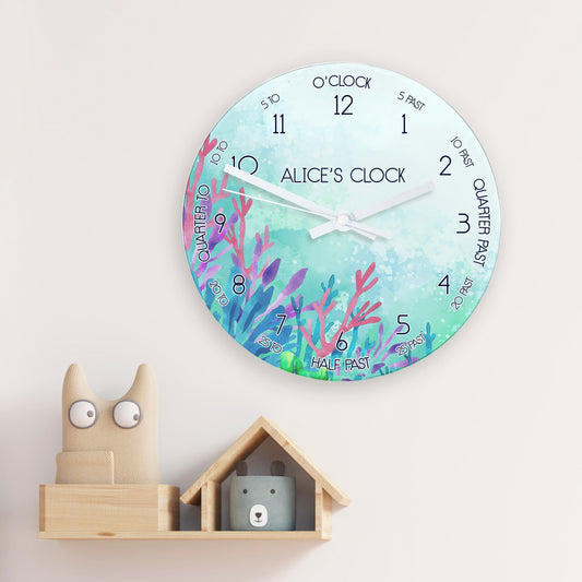 Personalized Kids Under The Sea Glass Wall Clock
