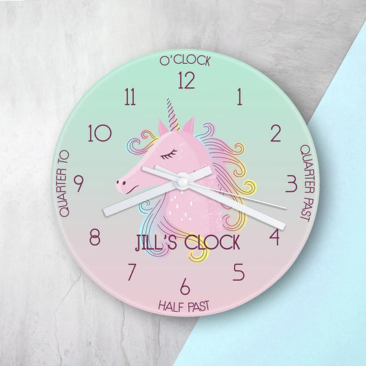 Personalized Kids Unicorn Glass Clock