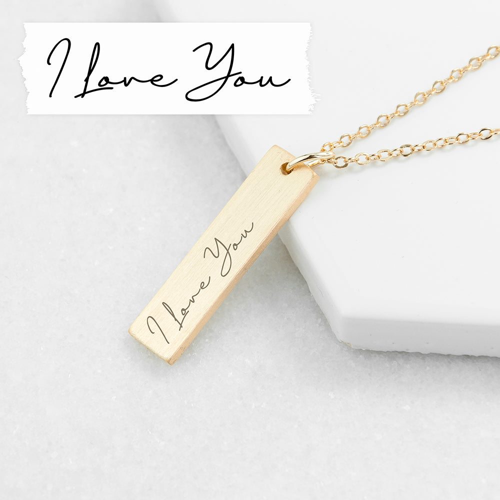 Personalized Necklaces - Personalized 'I Love You' Handwriting Bar Necklace 