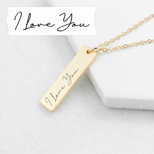 Personalized 'I Love You' Handwriting Bar Necklace