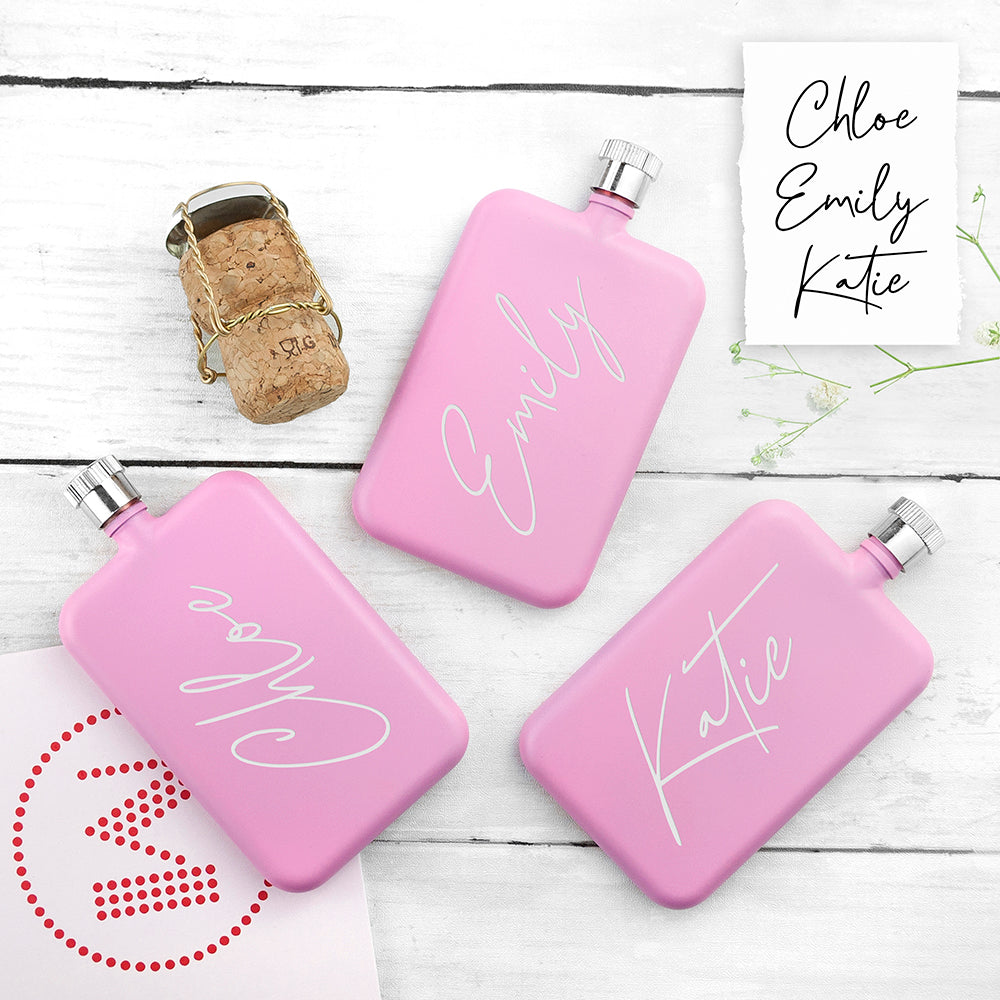 Personalized Keepsakes - Personalized Handwriting Pink Slimline Flask 