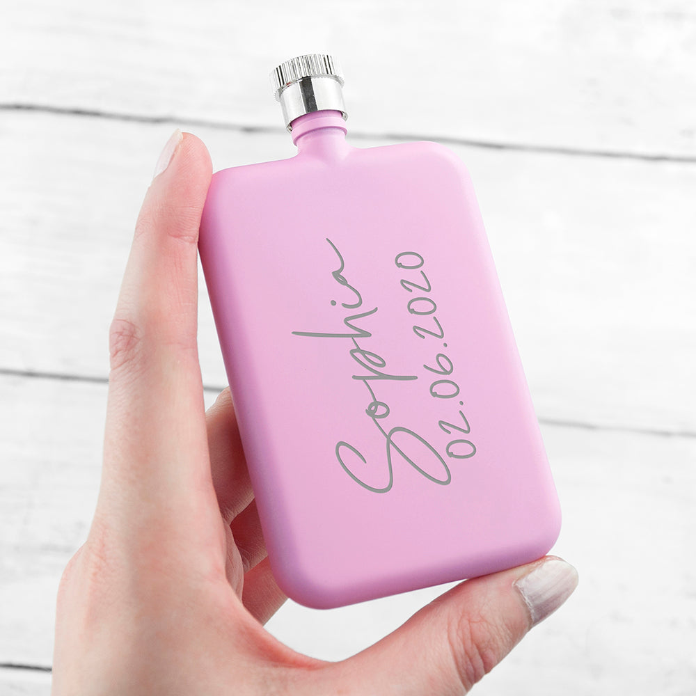 Personalized Handwriting Pink Slimline Flask - GiftsofaKind