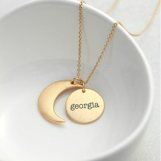 Personalized Matte Gold Moon and Sun Necklace